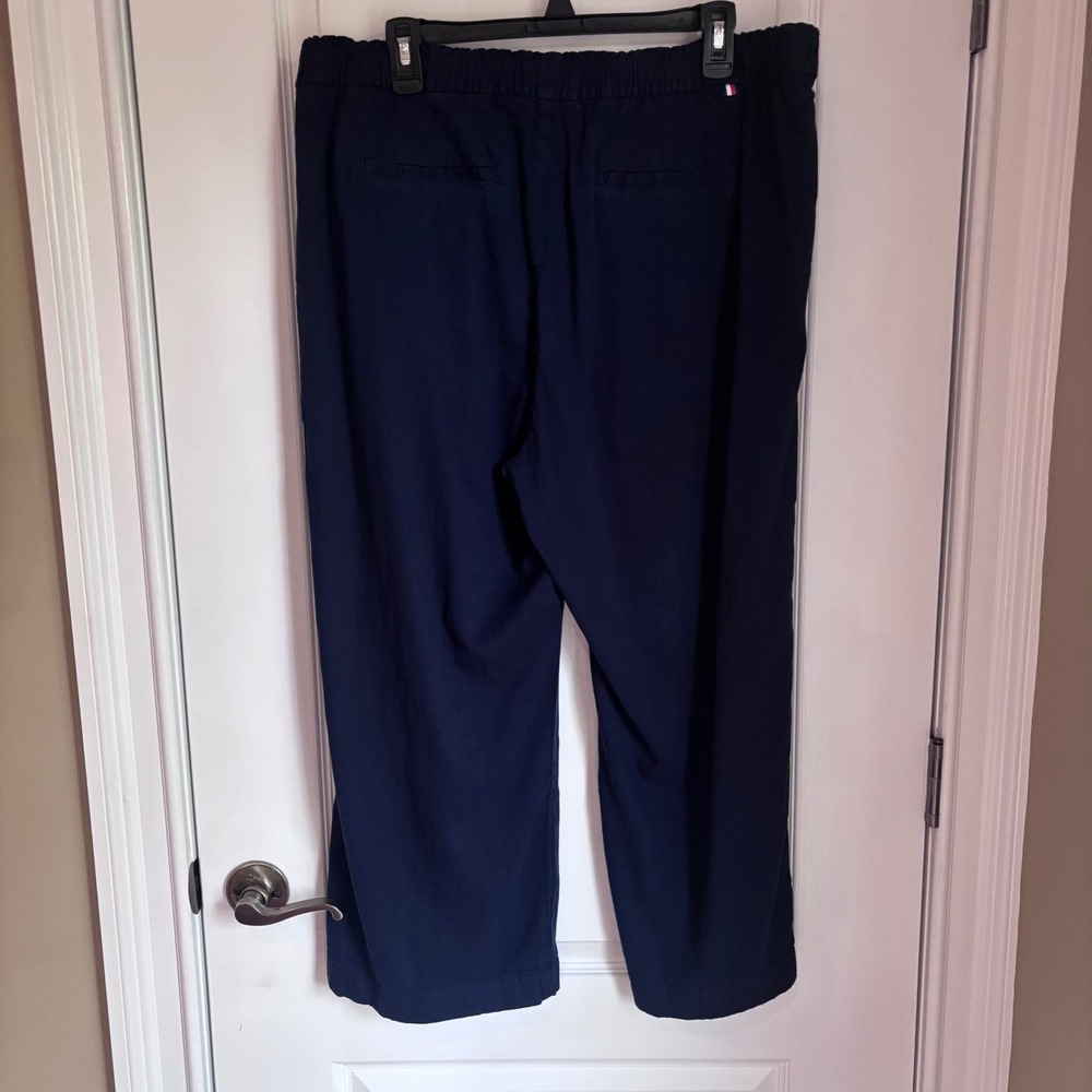Tommy Hilfiger Womens Navy Blue Wide Leg Elastic Waist Pants XL Striped Trim - Picture 2 of 9